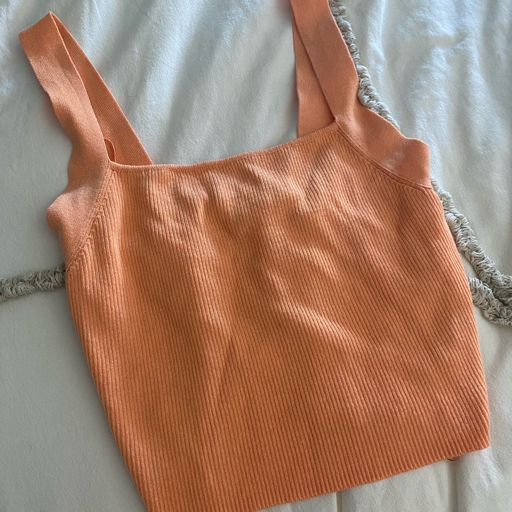 Zara Orange Knit Crop Tank Top Size S